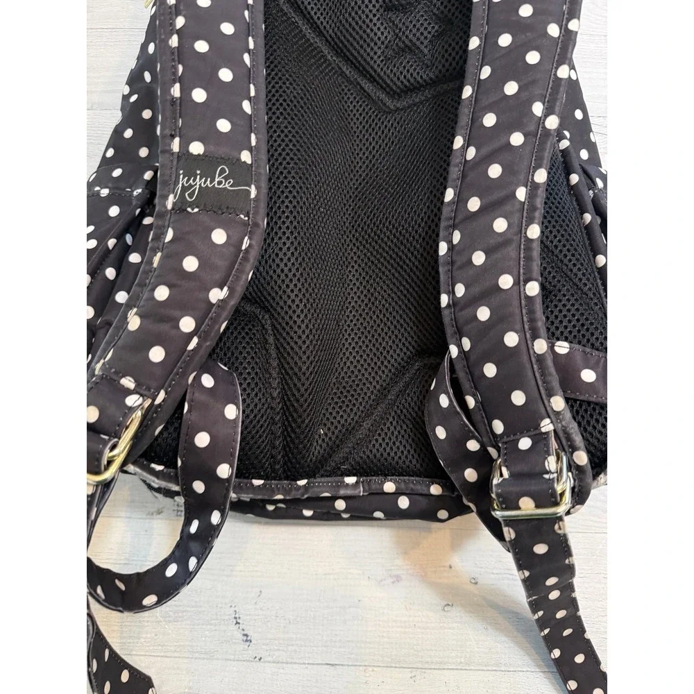 Jujube Be Right Back backpack diaper bag duchess print black and white polka dot